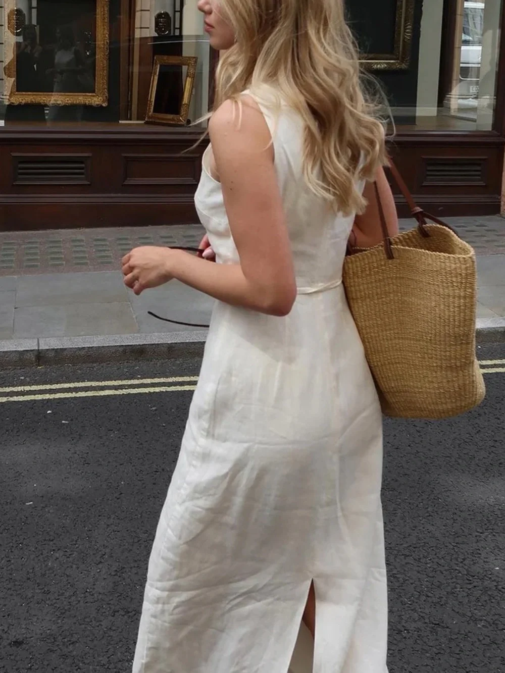 Commense White Linen Blend Sleeveless Midi Maxi Tie Waist Dress Small NWT - Picture 2 of 11